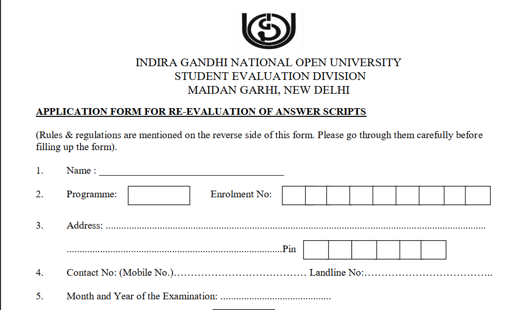 IGNOU Re-evaluation Form Rules and other information