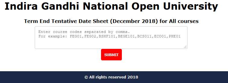 IGNOU Date Sheet December 2018 Exams For All Programs and Courses