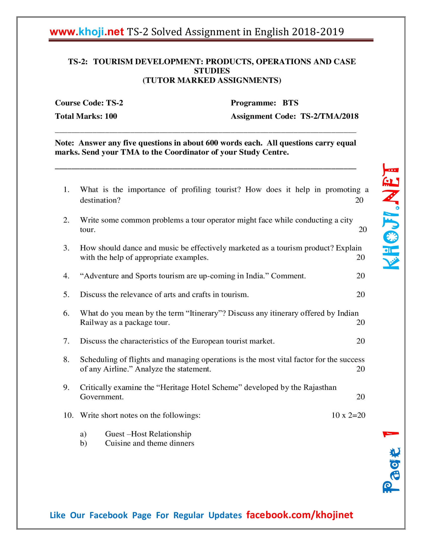 TS-2 Solved Assignment 2018-19 IGNOU BTS English Medium in PDF