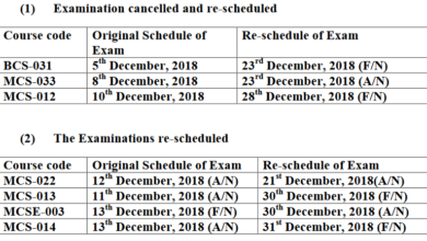 IGNOU Rescheduled and Cancelled Exams List Image