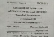 BCS-031 Question Paper For December 2020 Term End Exam IGNOU BCA